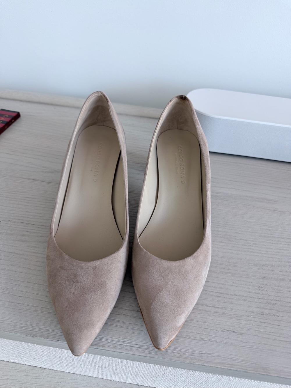 Classic Pointed-Toe Nude Suede Pumps